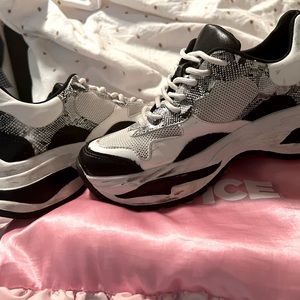 Sneakers. SHEIN size 8 womens. Black and white, some faux snake skin. Lace